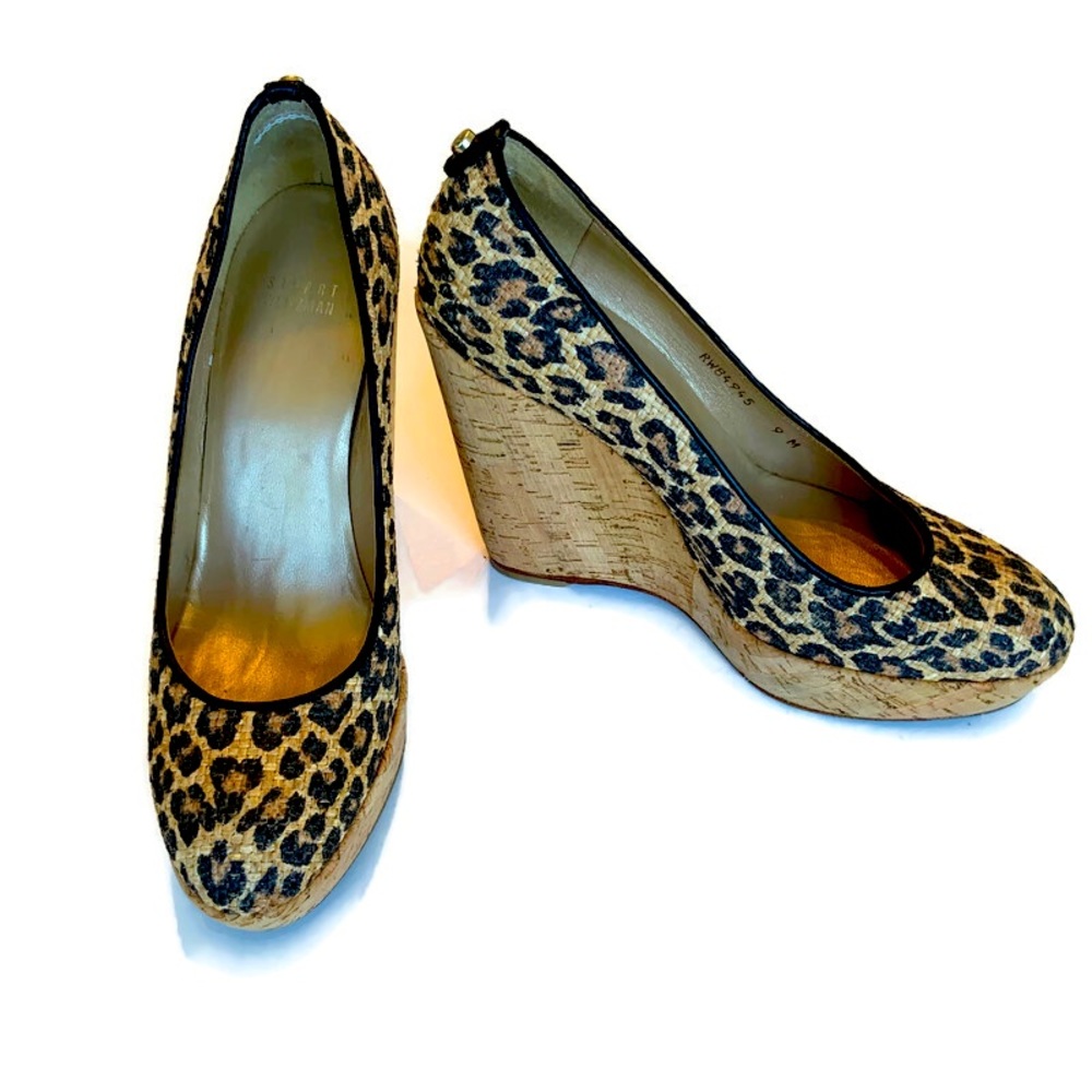 Stuart Weitzman Corkswoon Wedges Leopard size 9